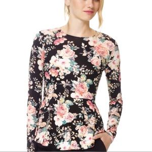 ARITZIA WILFRED Fabre Peplum Fit Top With Long Sleeves Black Floral Size XS